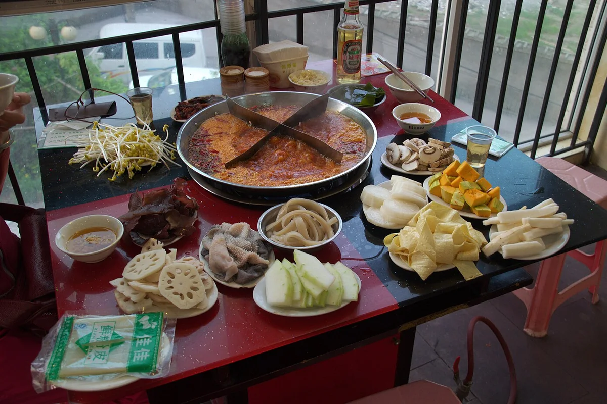 Sichuan hot pot with a chilli-red broth