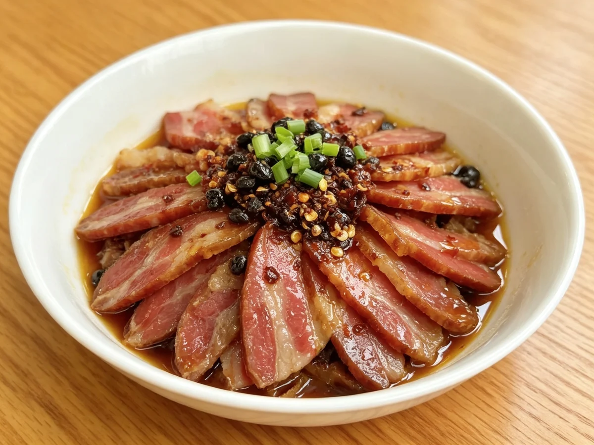 Steamed Hunan cured meats with sliced smoked pork and preserved meats in a savory shared dish